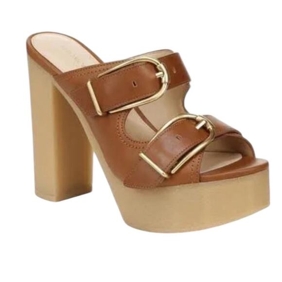 NWOT Veronica Beard Garrick Dual Buckle Platform Hazelwood Brown Sandals – Sz 10 - Picture 1 of 13
